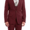Cherry Red Solid Color 3 Piece Slim Fit Suit 1 Button Peak Lapel