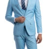 (44R) Sky Blue Solid Color 3 Piece Slim Fit Suit 1 Button Peak Lapel