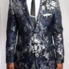 Empire Collection - Mens Modern Fit Black And Silver Floral Sports Coat