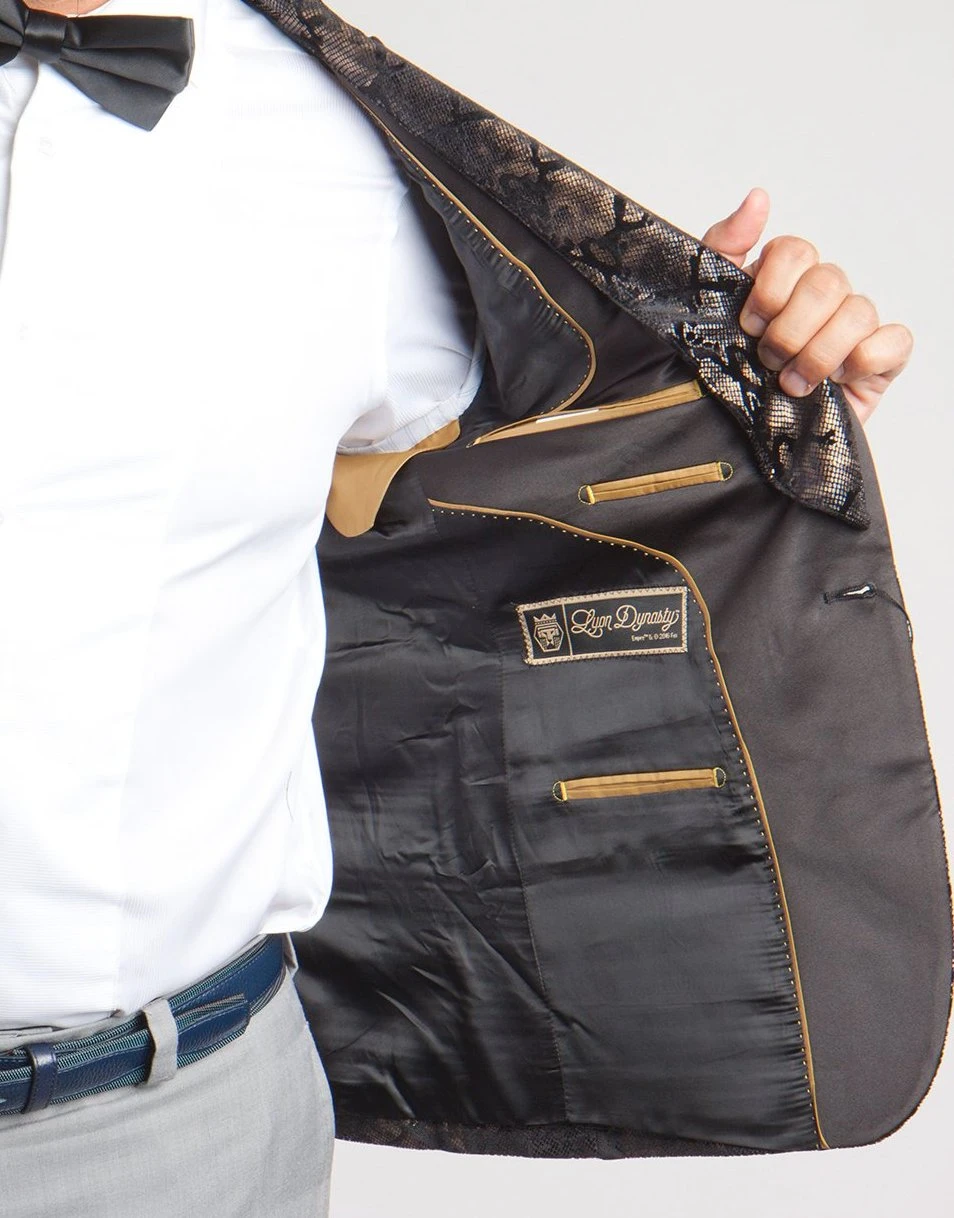 Empire Collection - Regular Fit Black And Gold With Fancy Metallic Pattern Sports Coat - Image 2