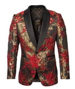 (L, XL, 2XL) Empire Collection - Red Floral Pattern Sports Coat Slim Fit
