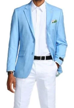 Slim Fit Blazer 2 Button In Solid Sky Blue