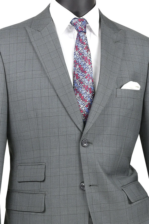 Catania Collection - Modern Fit Windowpane Suit 2 Piece In Gray - Image 2