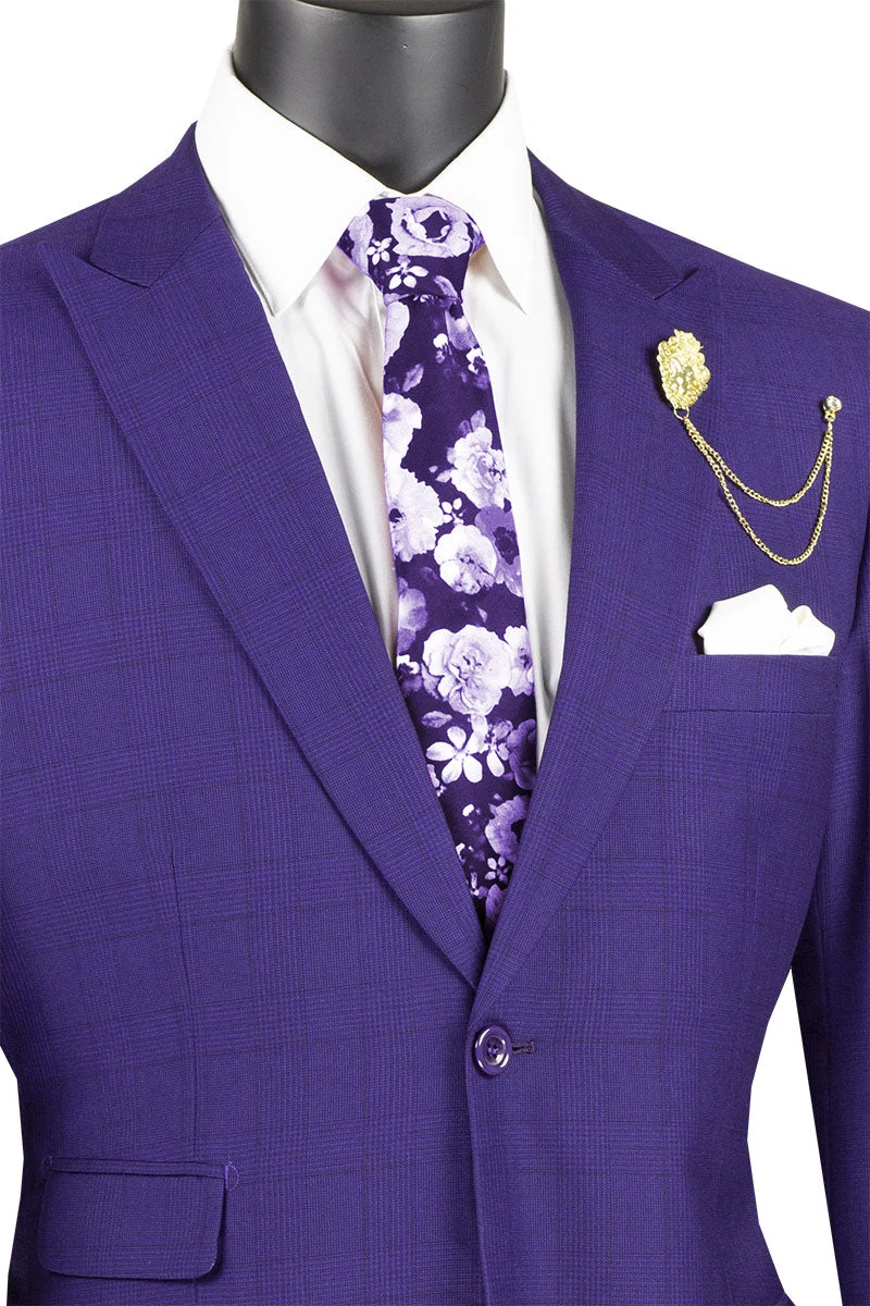 Catania Collection - Modern Fit Windowpane Suit 2 Piece In Purple - Image 2