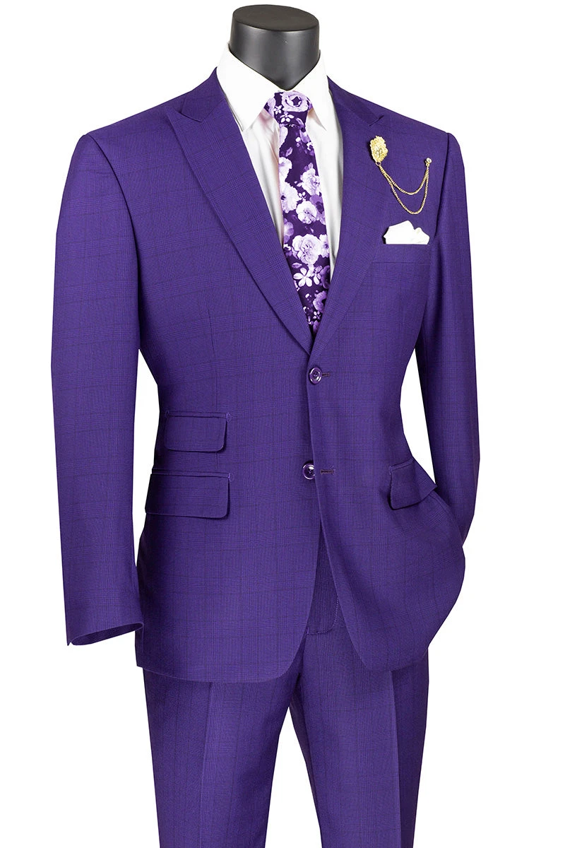 Catania Collection - Modern Fit Windowpane Suit 2 Piece In Purple
