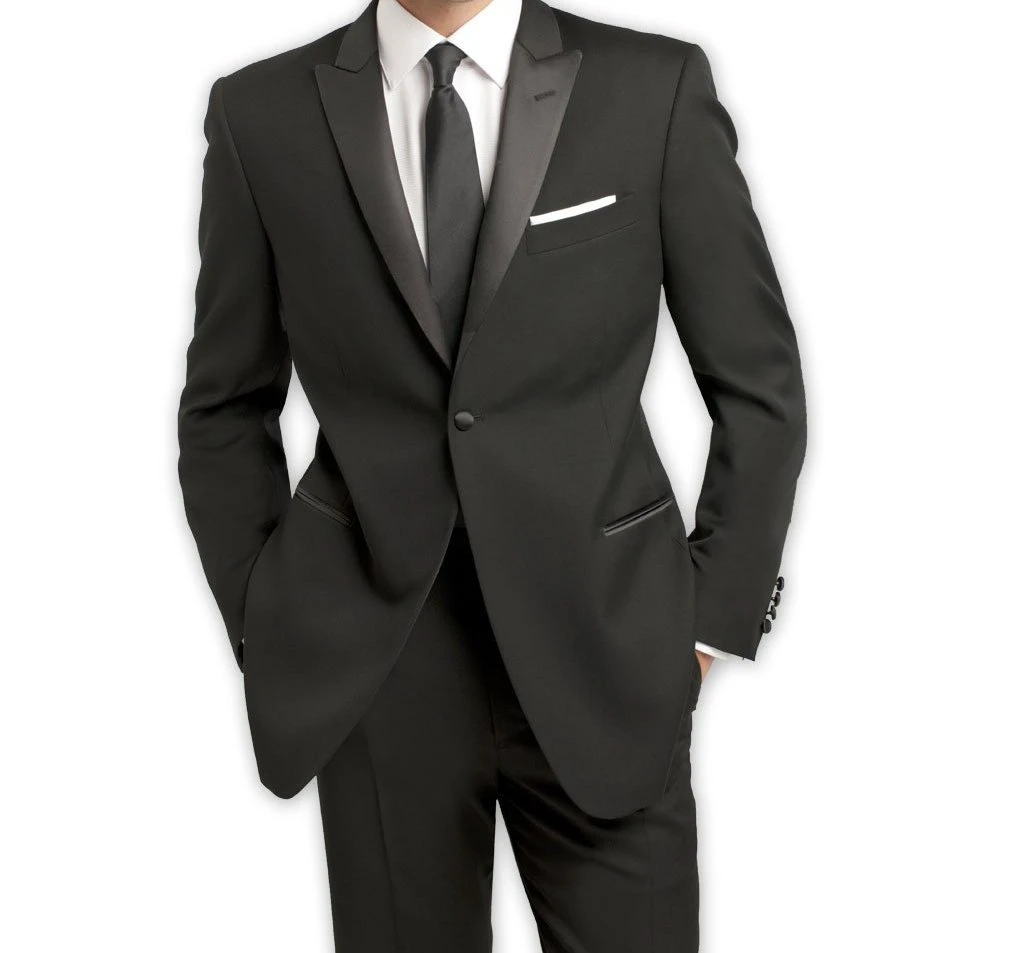 Slim Fit Black 2 Piece Tuxedo With Black Satin Peak Lapel