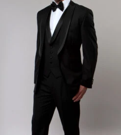 Black Slim Fit Tuxedo 3 Piece With Satin Shawl Collar Vest