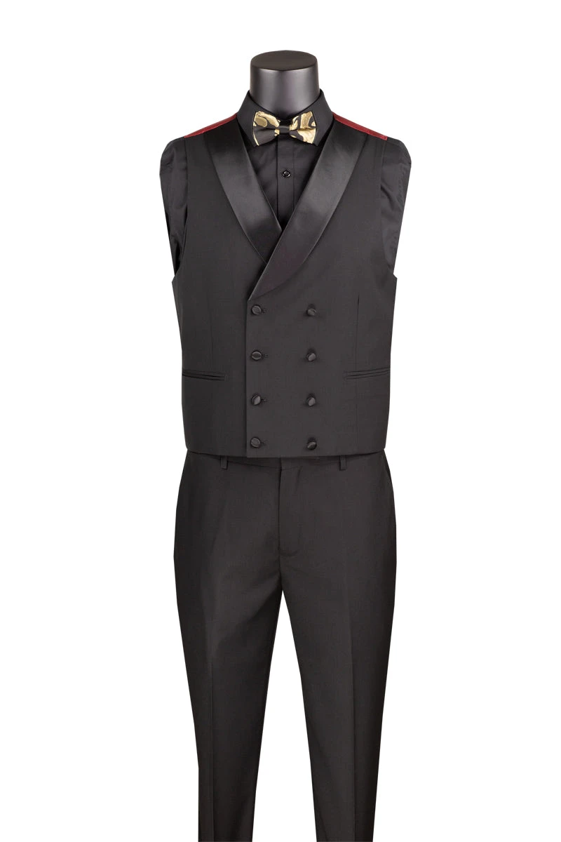 Black Gold Modern Fit 3 Piece Suit With Matching Bow Tie - Image 2