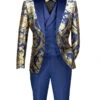 Navy Gold Modern Fit 3 Piece Suit With Matching Bow Tie
