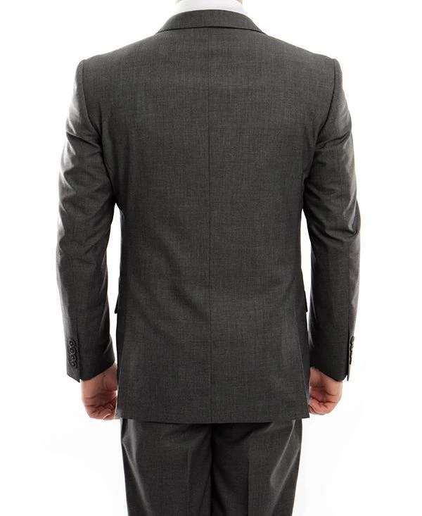 Arezzo Collection - 100% Wool Suit Modern Fit Italian Style 2 Piece In Dark Gray - Image 2