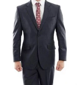 (56R) 100% Wool Suit Modern Fit Italian Style 2 Piece In Navy