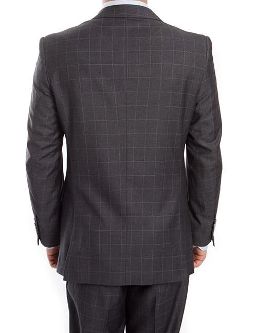 Wool Suit Modern Fit Windowpane 2 Piece In Dark Gray - Image 2