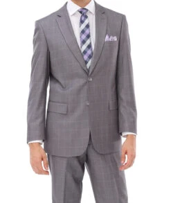 Wool Suit Modern Fit Windowpane 2 Piece In Light Gray