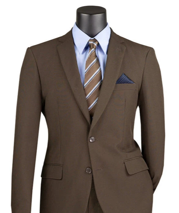 Brown Slim Fit Men's 2 Piece Business Suit 2 Button
