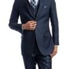 Navy Blue 3 Piece Modern Fit Suit 2 Button V-Neck Vest