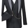 Black Slim Fit 3 Piece Suit 1 Button With Double Breasted Vest