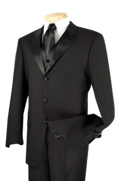 Men's Regular Fit Tuxedo 3 Piece With Vest In Black