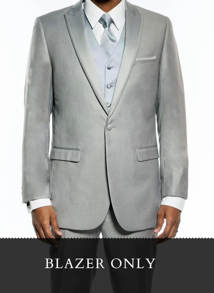 (36R Blazer) Light Gray Slim Fit Blazer With Satin Peak Lapel