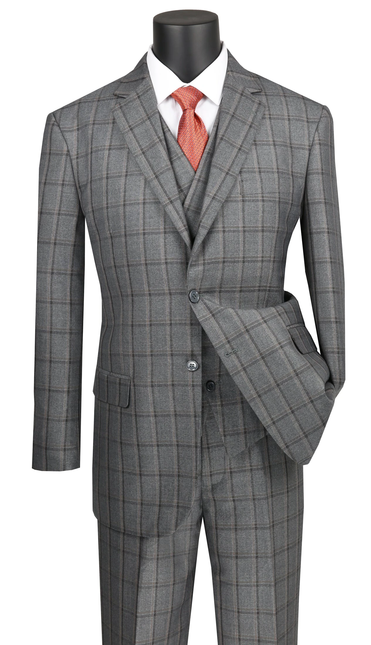 Atrani Collection - Regular Fit Windowpane Suit 3 Piece In Gray