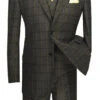 Atrani Collection - Regular Fit Windowpane Suit 3 Piece In Brownish Olive