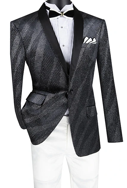 Slim Fit Velvet Party Jacket 1 Button Shawl Lapel In Black
