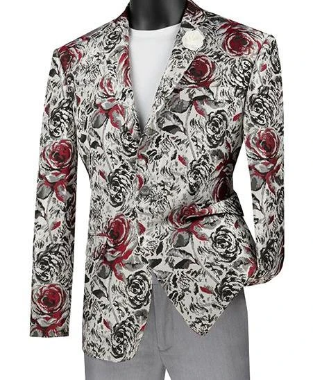 Slim Fit Floral Design Jacket In Red