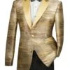 Gold Slim Fit Jacket Peak Lapel With Metallic Pattern
