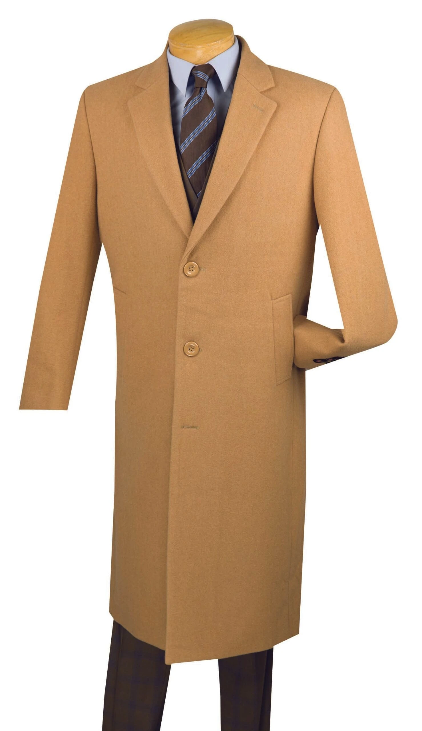 Milan Collection - Wool And Cashmere Regular Fit Dress Top Coat 48" Long In Camel