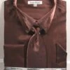 Brown Metallic Velvet Dress Shirt Set French Cuff