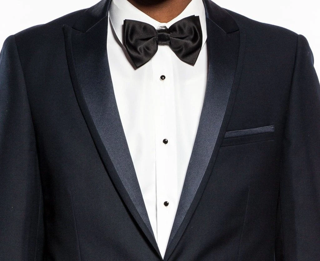 (36R, 40L) Navy Slim Fit 2 Piece Tuxedo With Satin Peak Lapel - Image 2