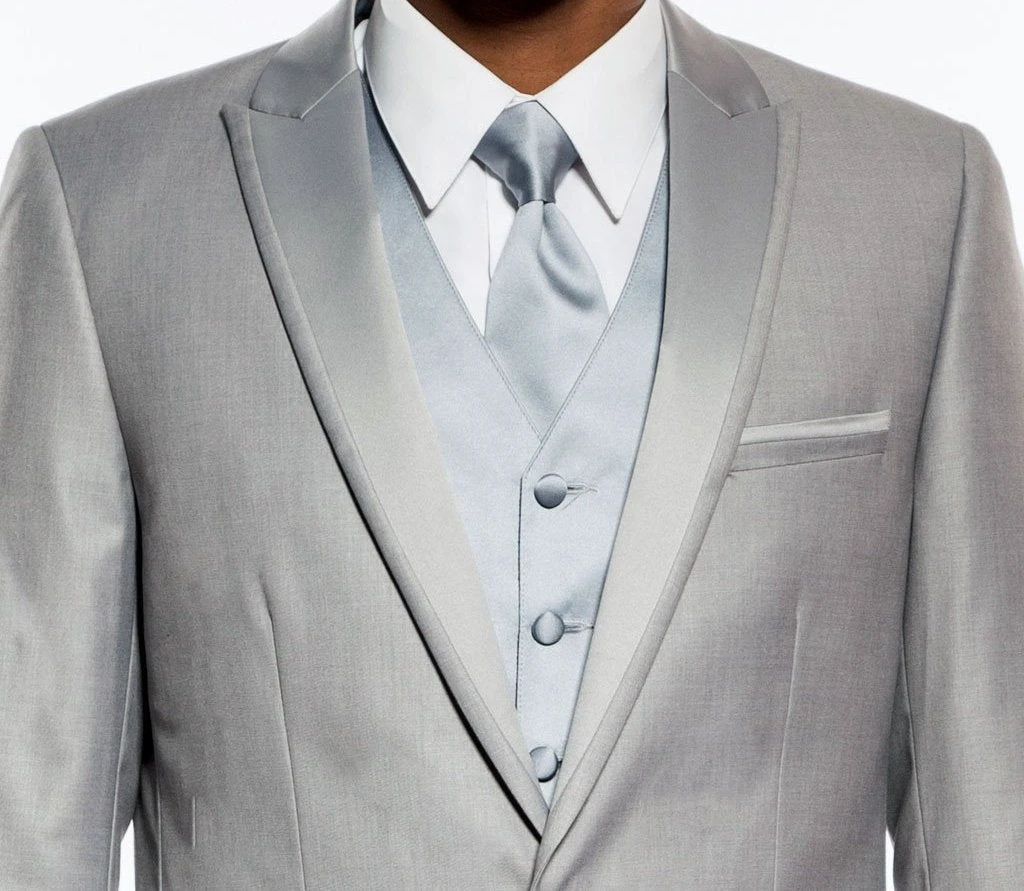 (36R Blazer) Light Gray Slim Fit Blazer With Satin Peak Lapel - Image 2