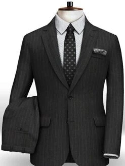 Men's Modern Fit Wool Suit Pinstripe Dark Gray