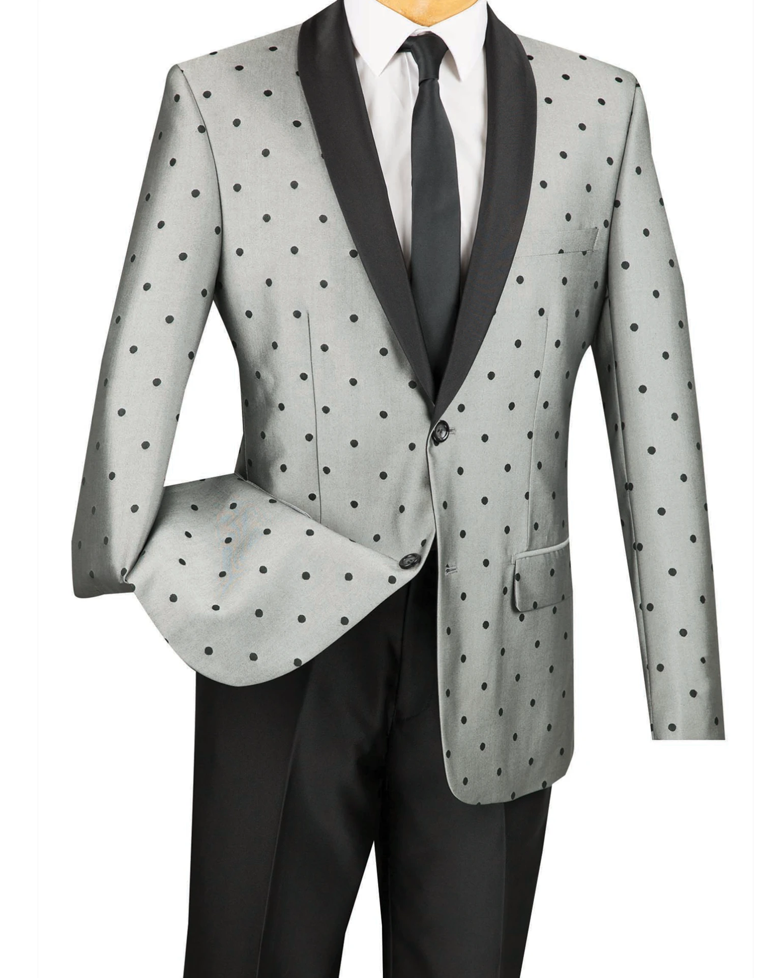 Polka Dots Fashion Suit 2 Buttons 2 Piece Slim Fit Gray