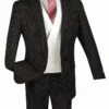 Helios Collection - Regular Fit 3 Piece Suit 2 Button Banker Stripe In Black