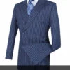 (40R Blazer) Double Breasted Stripe Suit Blue Regular Fit Blazer